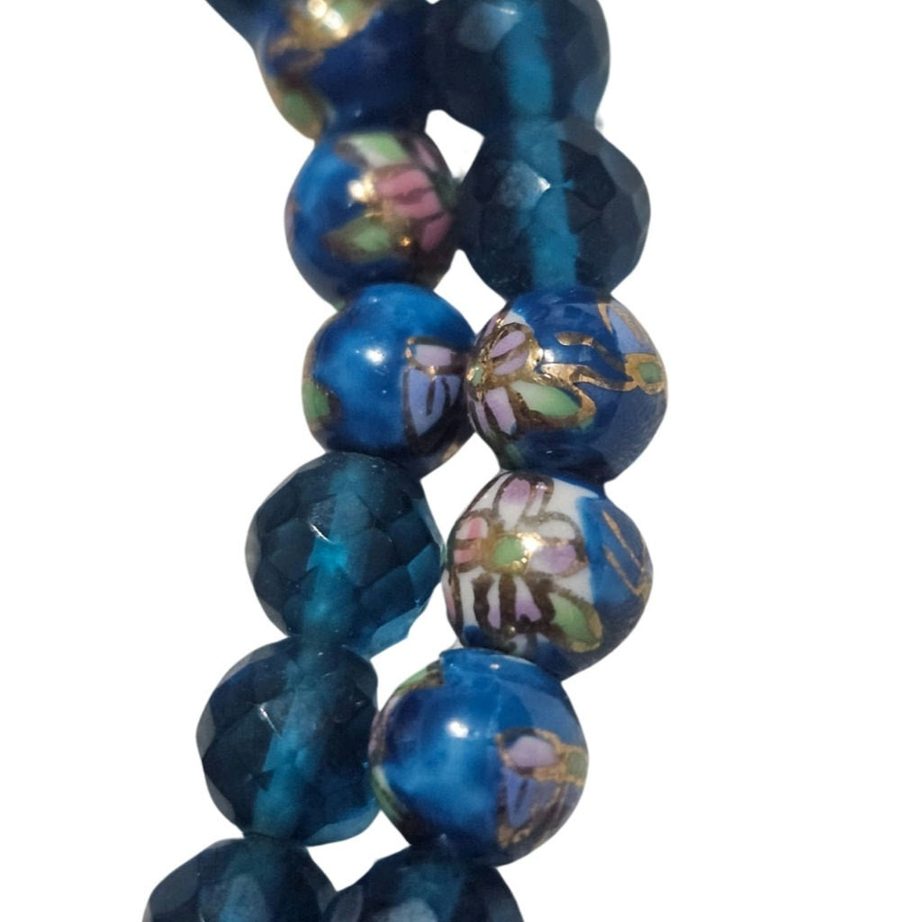1980s Blue Artisan Crafted Polymer Clay Bead Face Pull Through Closure Necklace