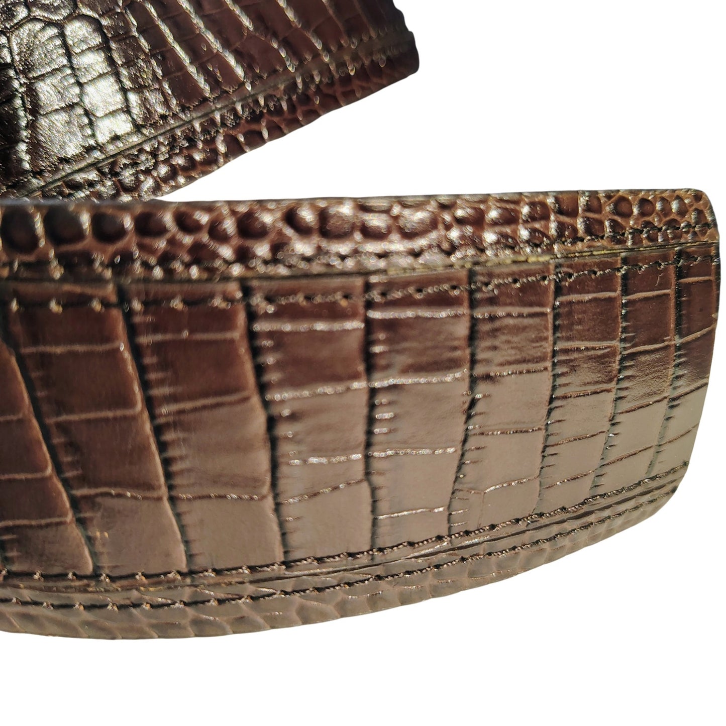 Brown Faux Crocodile Leather Designed Genuine Leather Wide Belt Ann Taylor SZ Lg