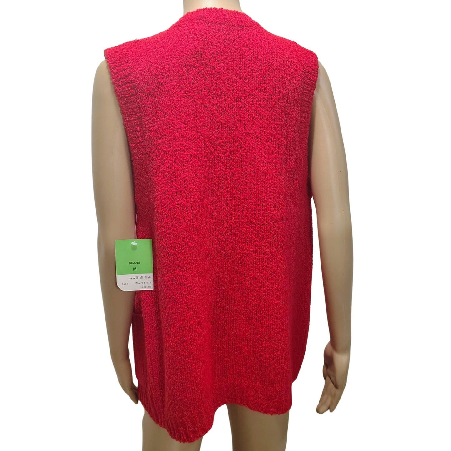 70s Red Acrylic Knit Sleeveless Cardigan Vest Misses Sportswear Size Medium New