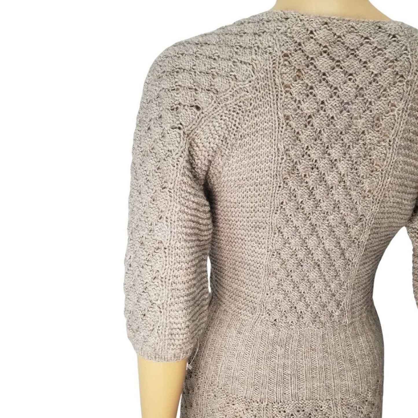 REBECCA TAYLOR Gray Wool Bodycon Sweater Dress Plunge Neckline Short Sleeve XS
