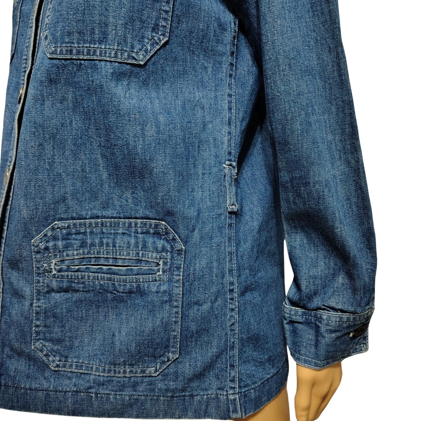 1970s Denim Wingtip Button Up Multiple Pockets Jacket Work Leisure Womens SZ 12