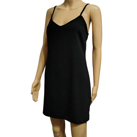REISS Black Short Slip Dress Adjustable Spaghetti Straps V Neckline Size XS