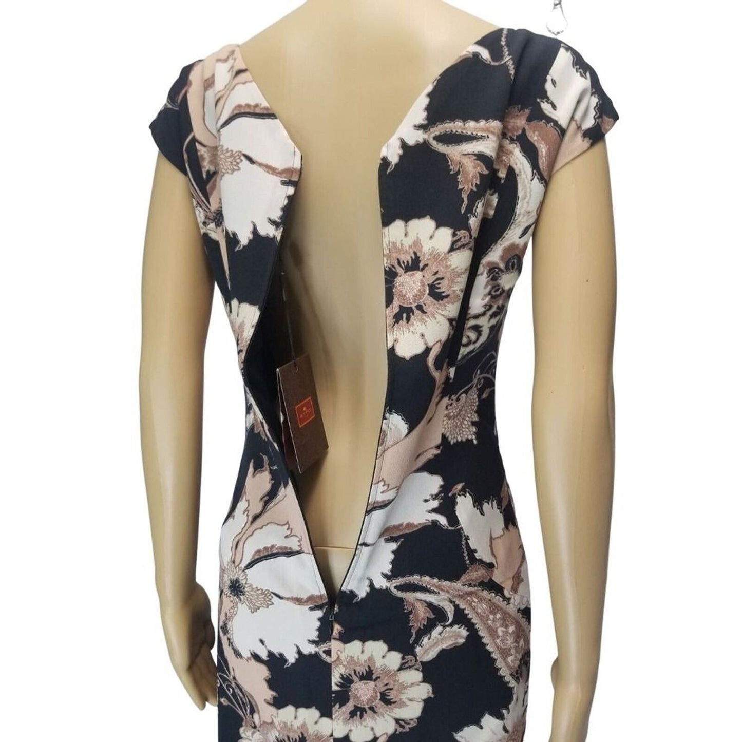 ETRO 42 Floral Print Bodycon Midi V Neck Sleeveless Front Pocket Dress Size 6