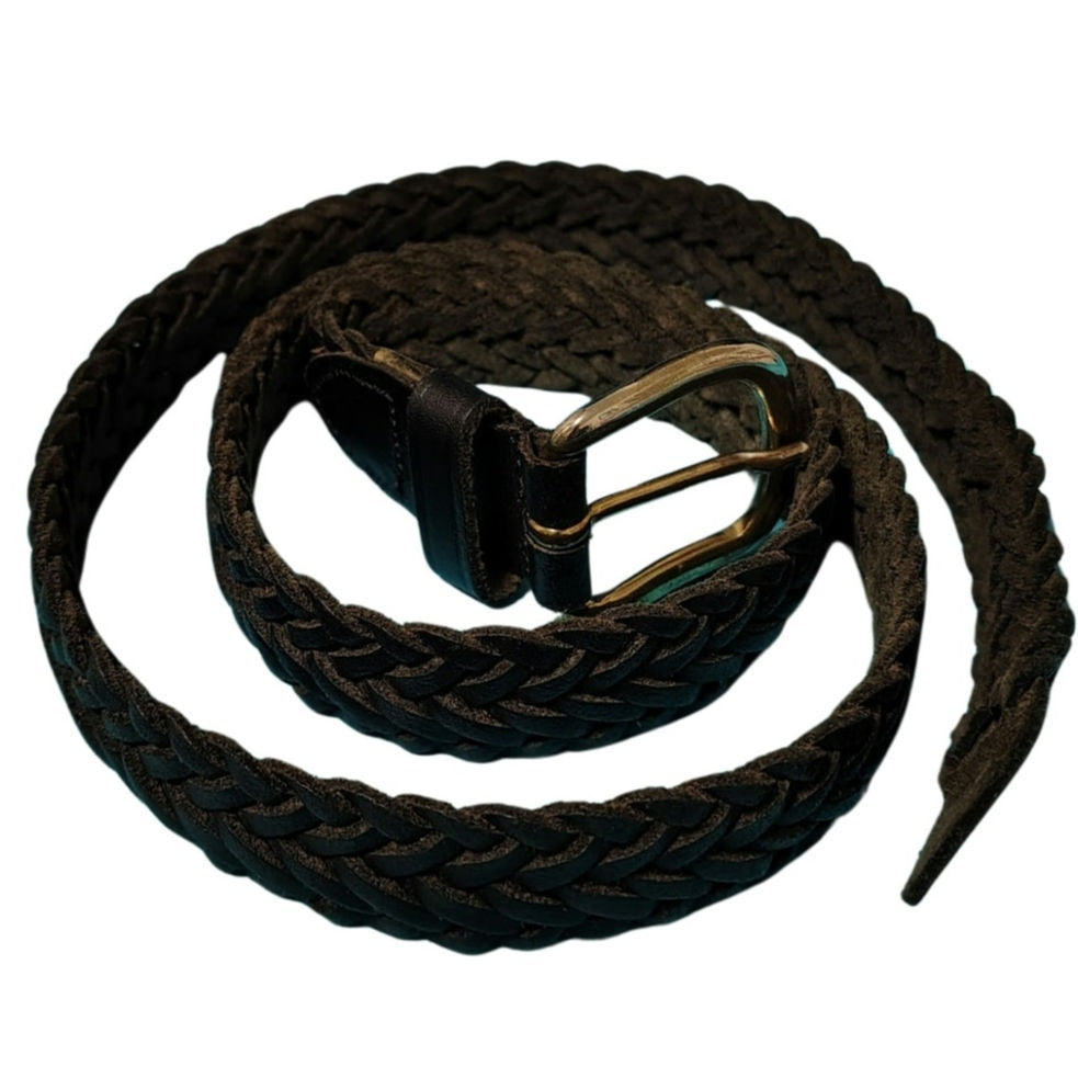 1980s Black Leather Narrow Width Braided Vintage Belt Adjustable Free Size 46