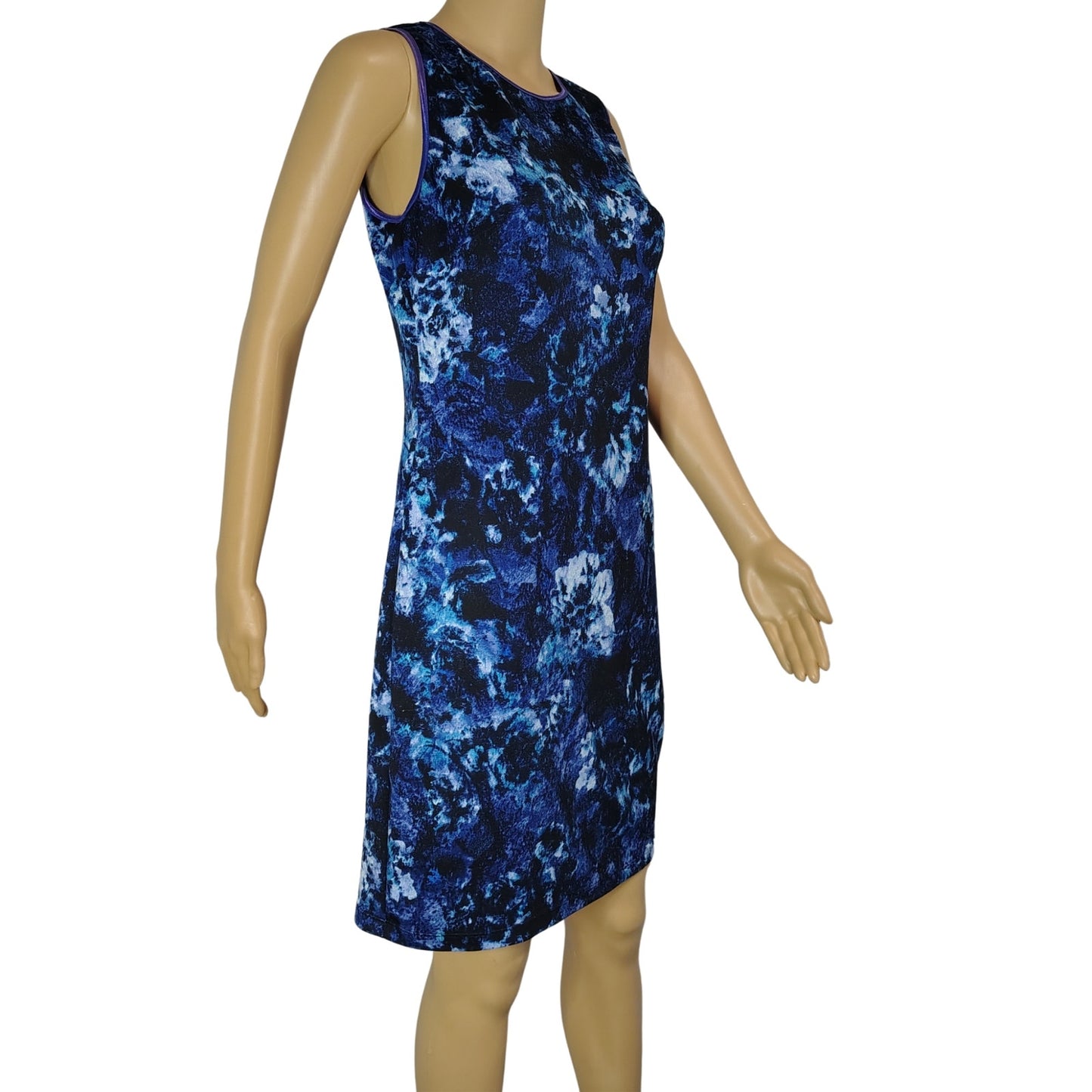 MARC NEW YORK Blue Purple Abstract Bodycon Sleeveless Midi Shift Dress Size 6