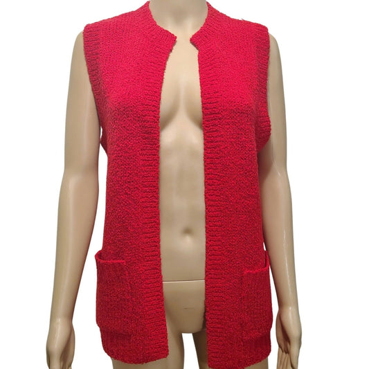 70s Red Acrylic Knit Sleeveless Cardigan Vest Misses Sportswear Size Medium New