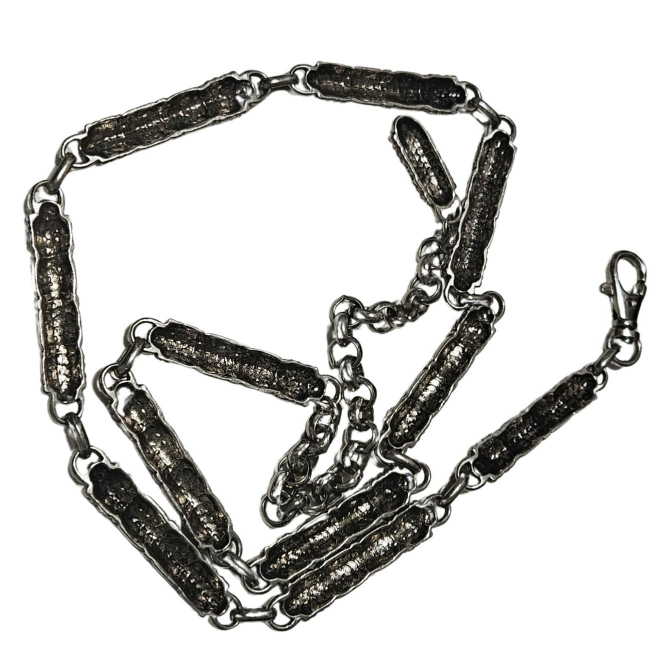 Vintage Woven Metal Design Chain Links Adjustable Heavyweight Belt Silver Tone