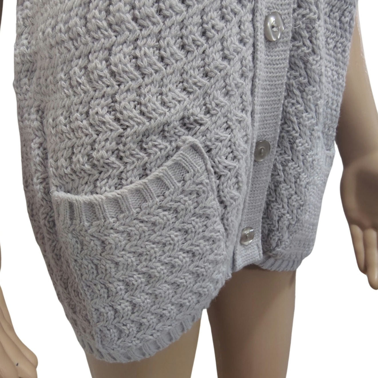 70s Gray Sweater Vest Acrylic Cardigan Button Up Boho Style College Point Size M