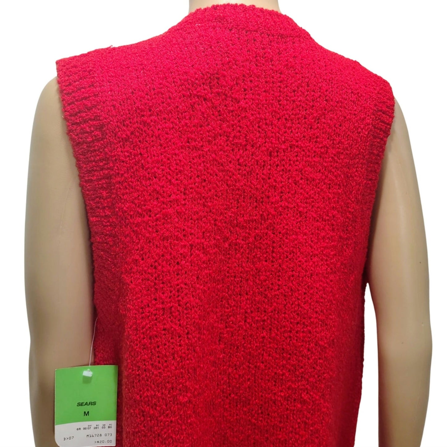 70s Red Acrylic Knit Sleeveless Cardigan Vest Misses Sportswear Size Medium New