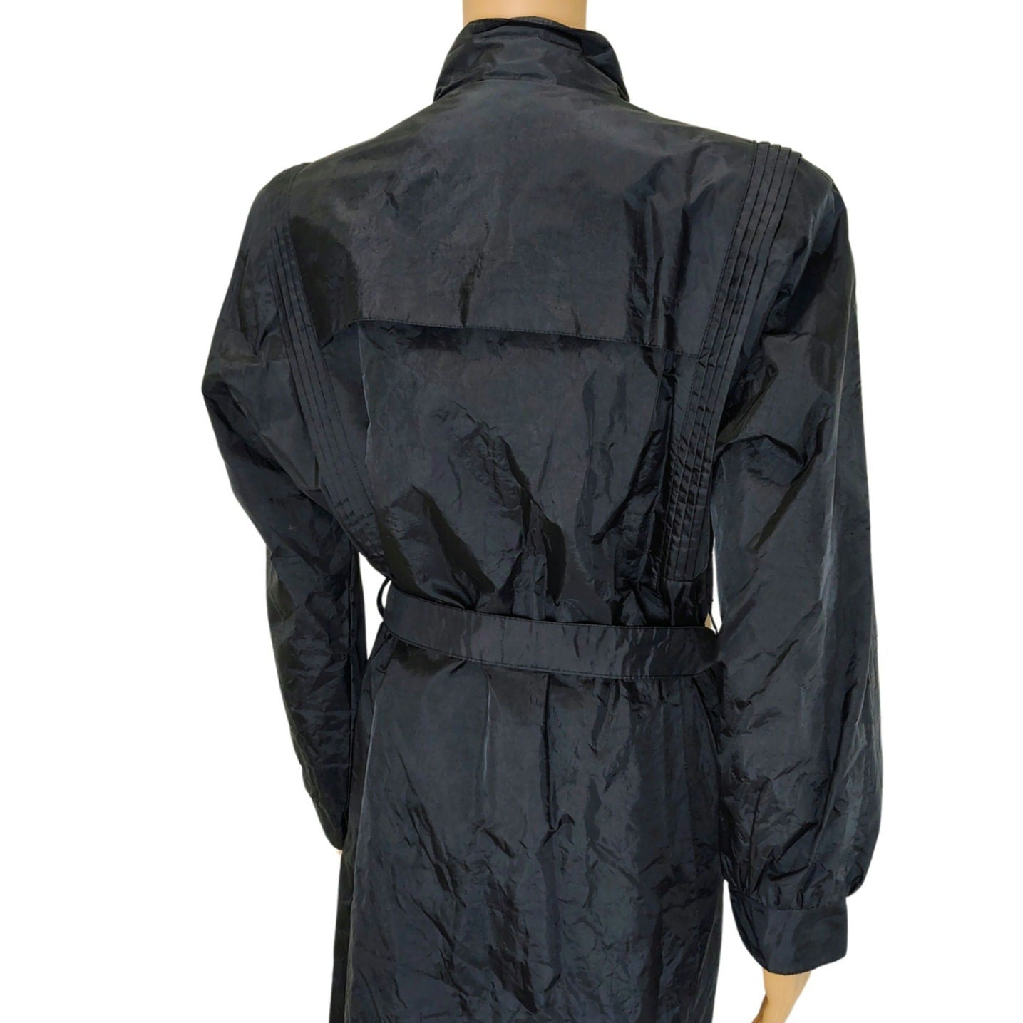 1980s Black Long Rain Jacket Trench Coat Waterproof Rubberized Size 7/8 Medium
