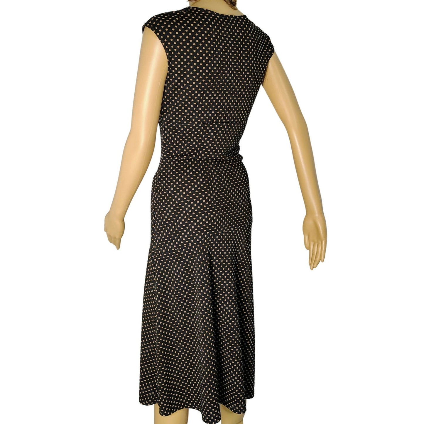 Black with Brown Polka Dots Bodycon Ruched Fit Flare Short Sleeve Dress Size S