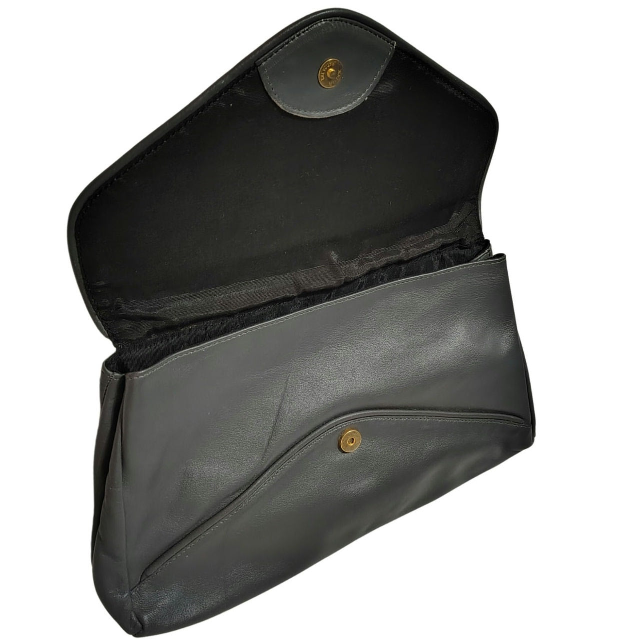 70s Gray Maxi Clutch Faux Leather Foldover Closure Magnetic Clasp 2 Compartments