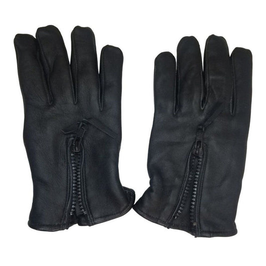 Black Deer Skin Leather Zip + Elastic Wrist Lined Gloves Size Men's Medium