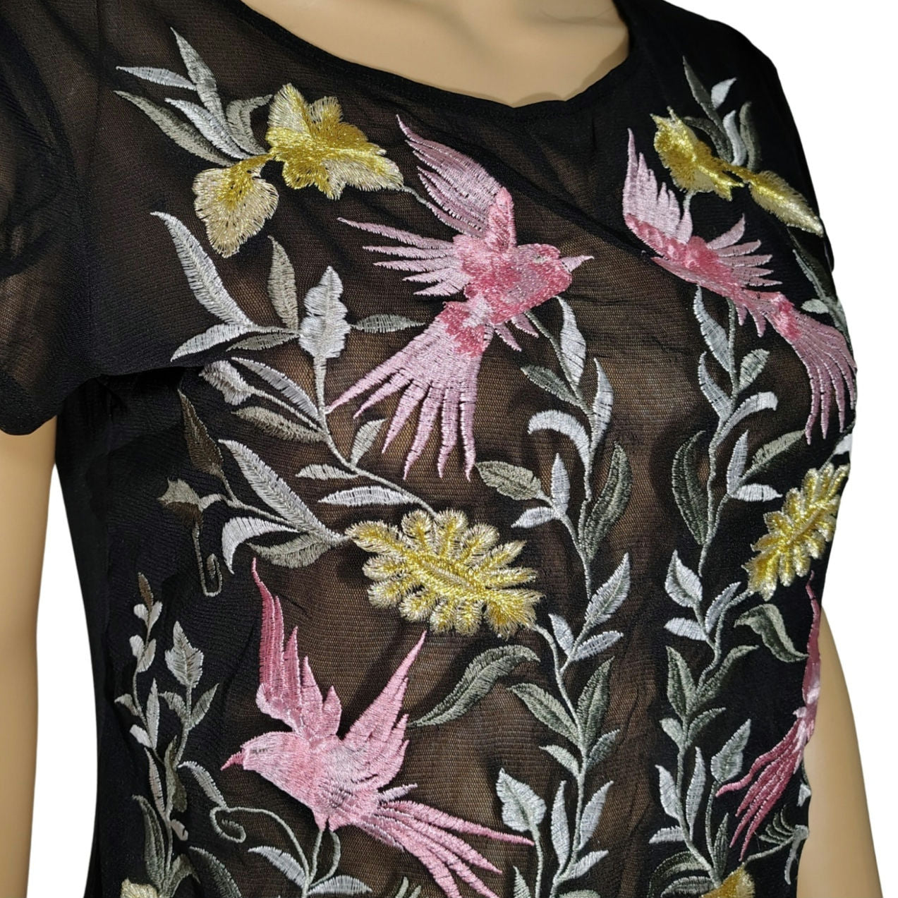INC Int'l Concepts Sheer Hummingbird Metallic Embroidered Top without Cami Small