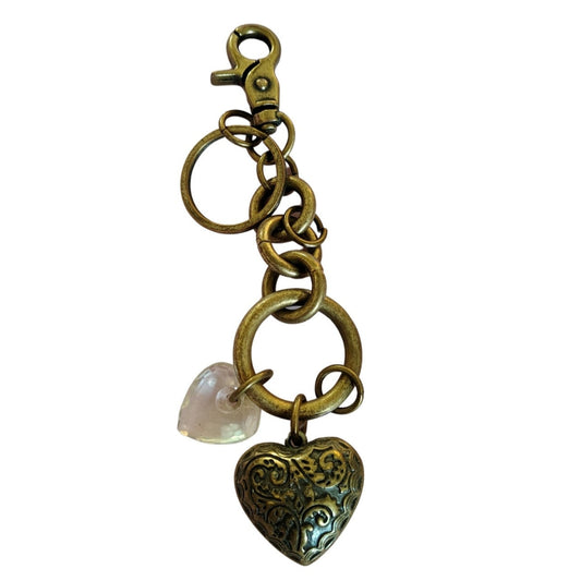 Brass 3D Puffy Hearts Purse Charm Key Ring Purse Accessory Plastic Metal Hook