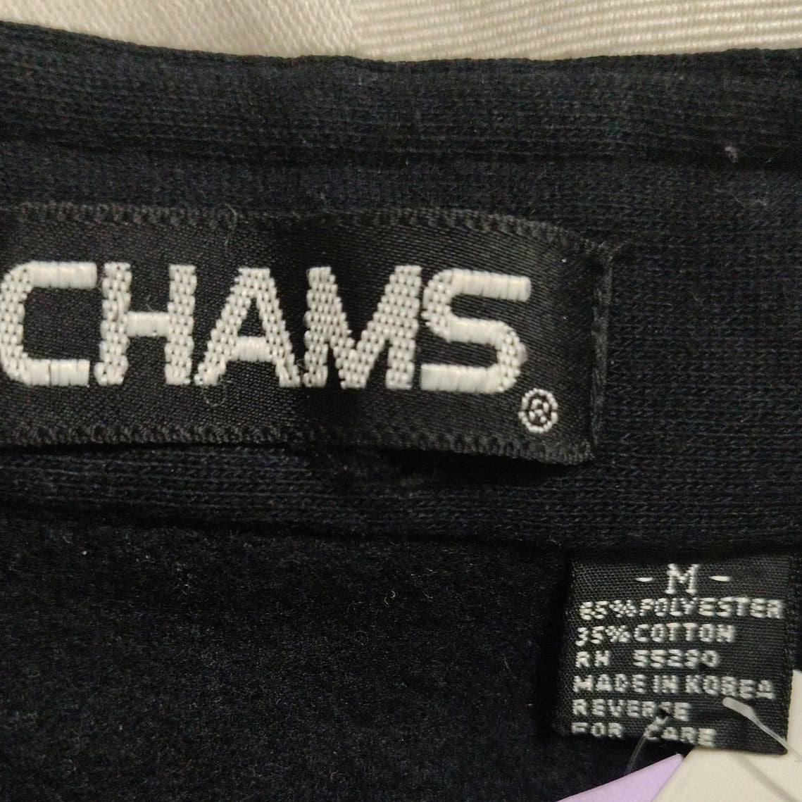 90s Chams Vest Black Zip Up Short Collar Street Wear Pockets Elastic Waist SZ M