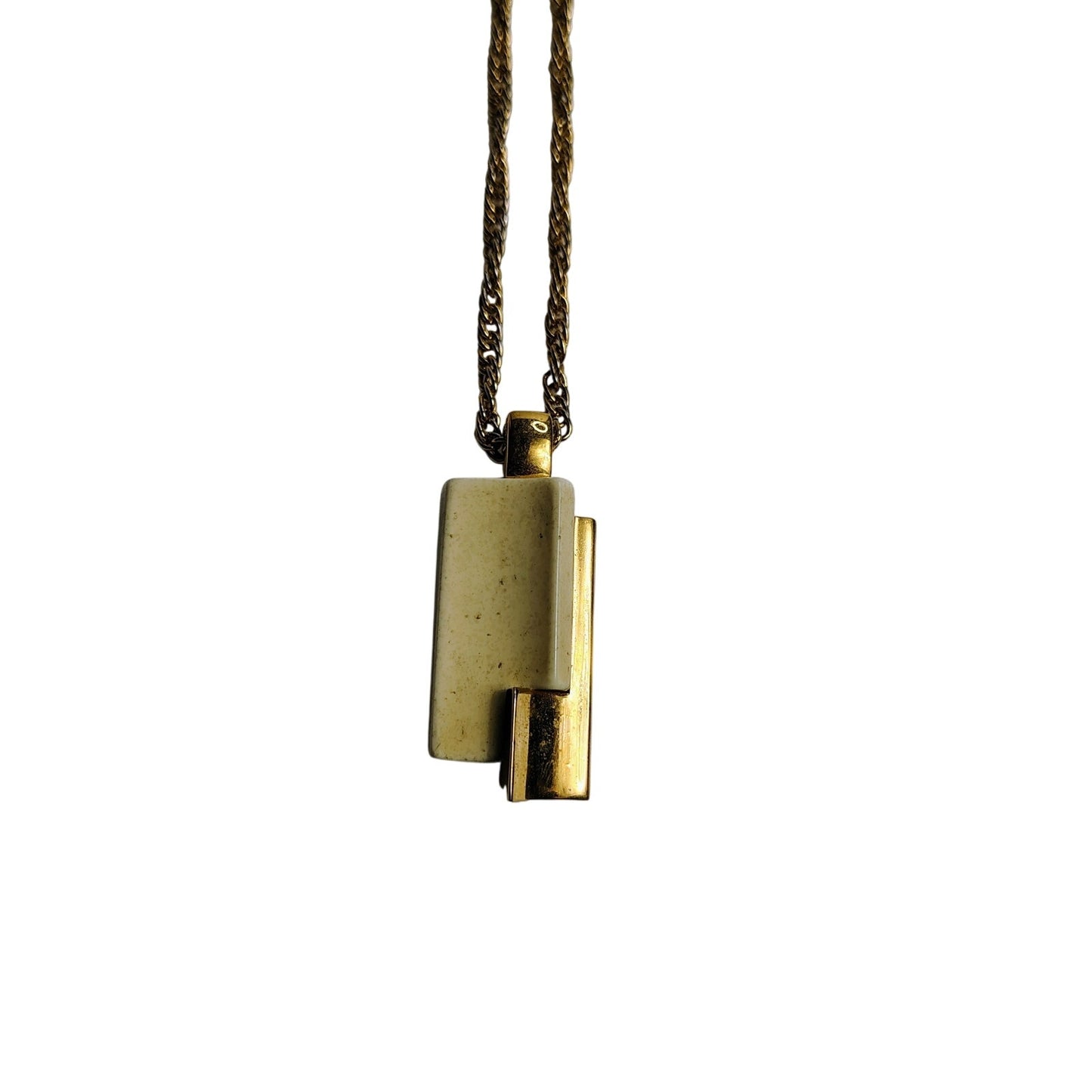 60s Vintage Crown Trifari Faux Ivory Lucite Gold Tone Pendant Chain Link Necklac