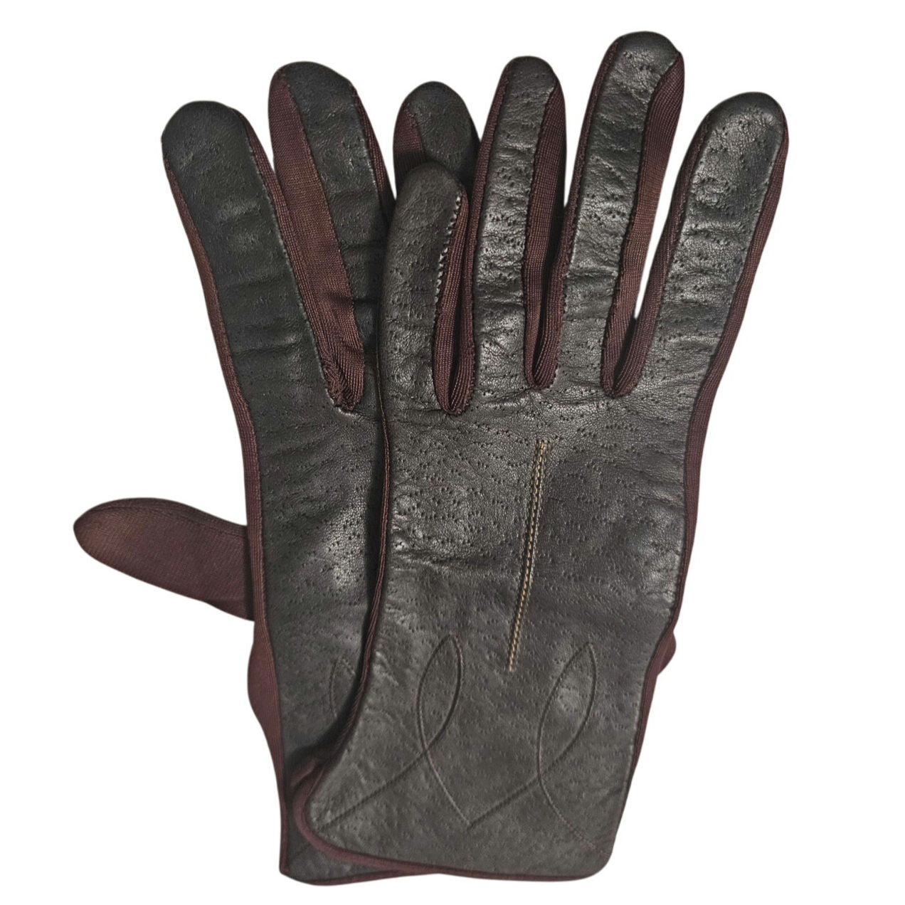 Vintage Brown Leather Top Gloves Polyester Bottom Gently Used Size 7 Womens