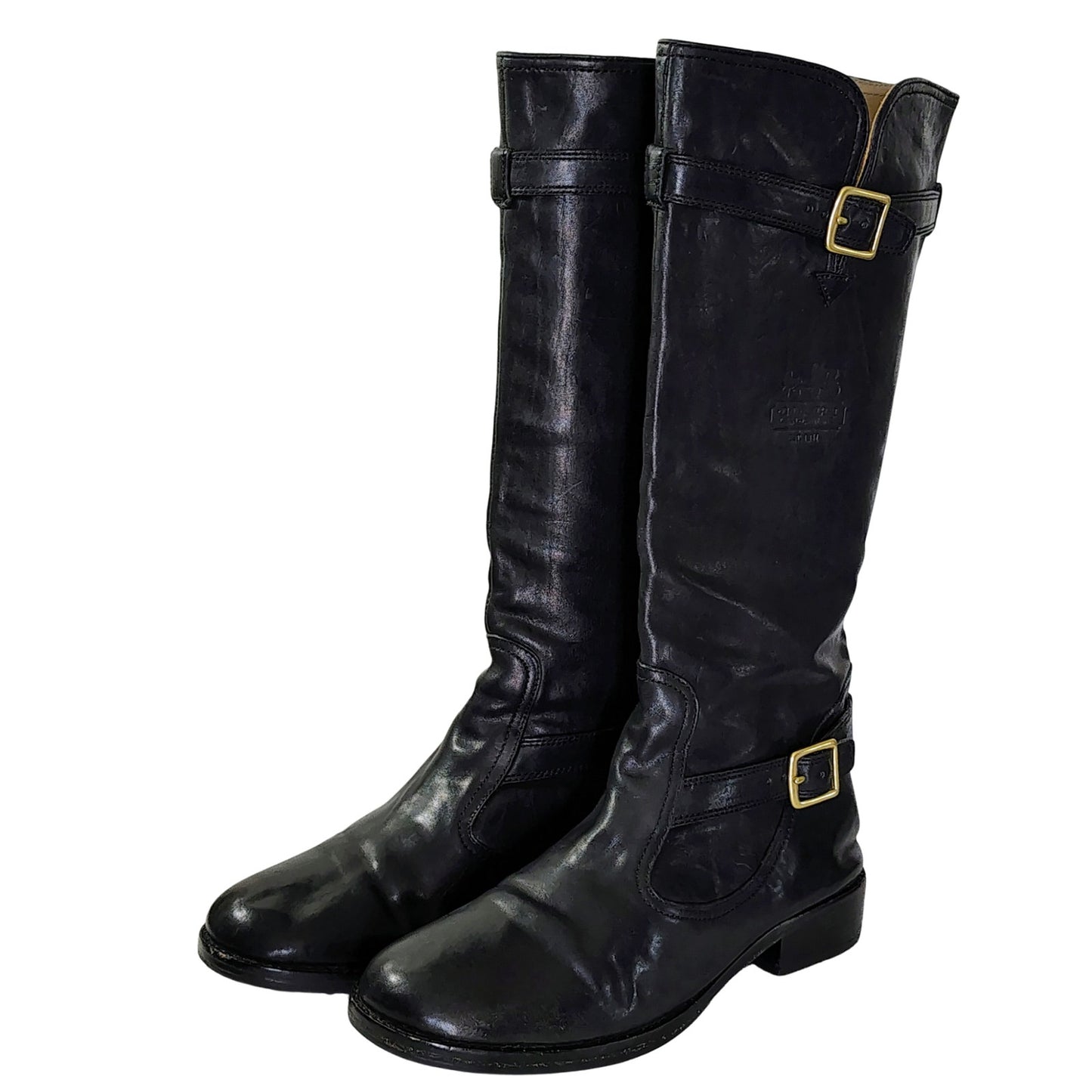 Coach Whitley Tall Black Leather Riding Boots Buckles Zipper Round Toe Size 10B