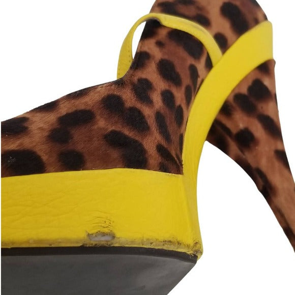 DOLCE & GABBANA Cheetah Platform Heels Yellow Trim Stilettos Size 8.5