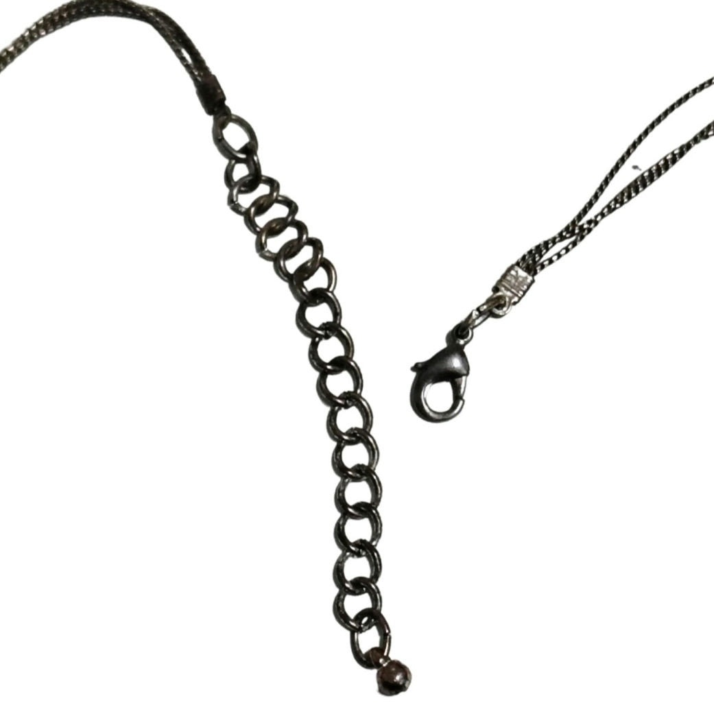 Black Glass Layered Floating Beads Vintage Necklace Silver Tone Mini Chain Link