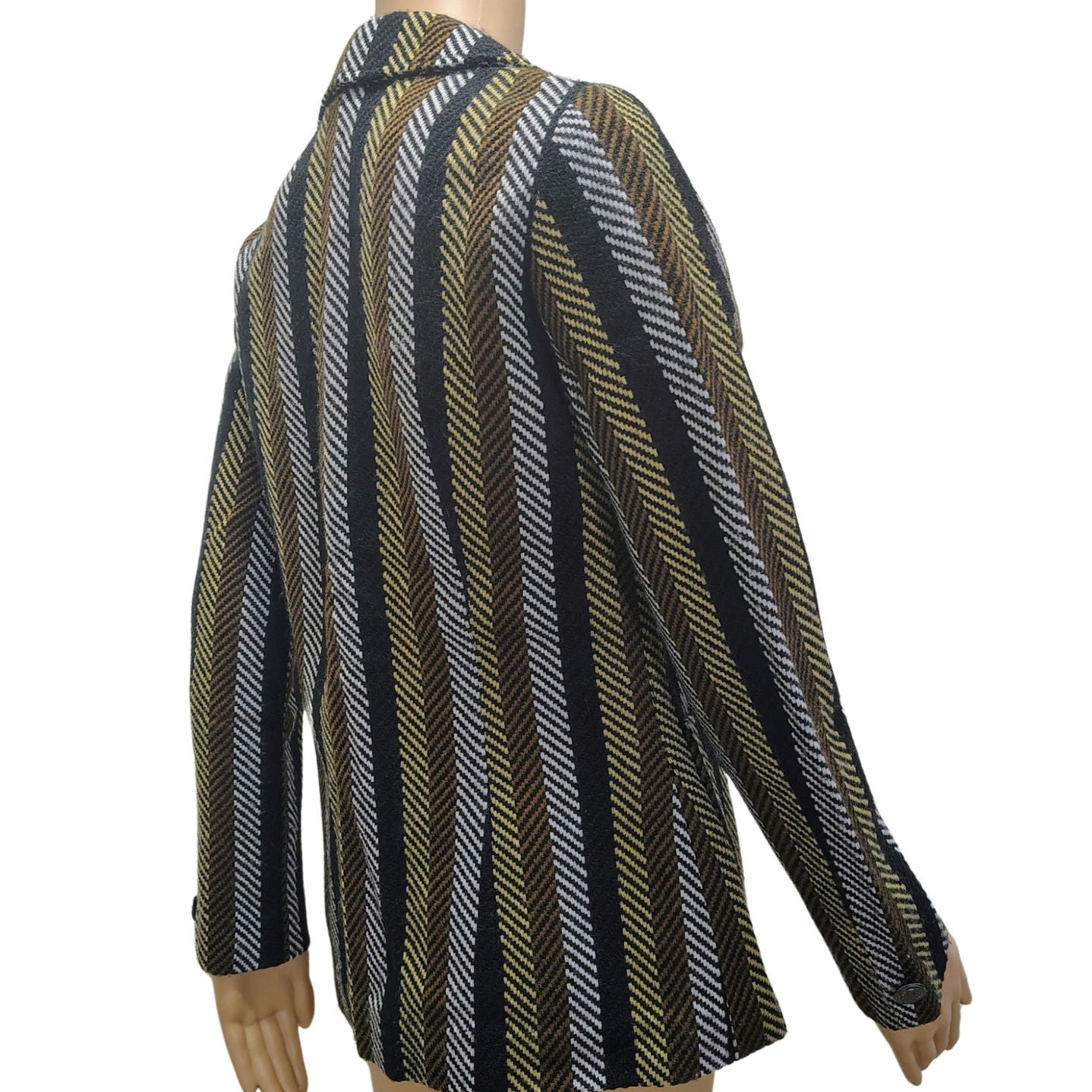 70s Striped Tread Design Fitted Single Breasted Blazer Outside Pockets SZ Small