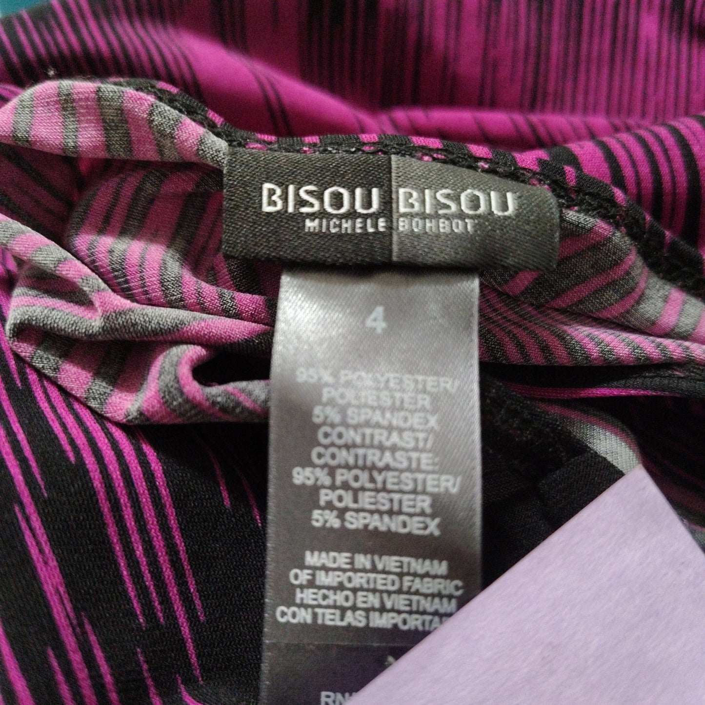 Plunge Neckline Purple Black Short Tank Top Dress Pockets Bisou Bisou Size 4
