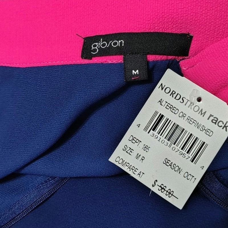 Blue Skirt Hot Pink Waistband Side Zipper Scalloped Hem by Gibson Size Medium