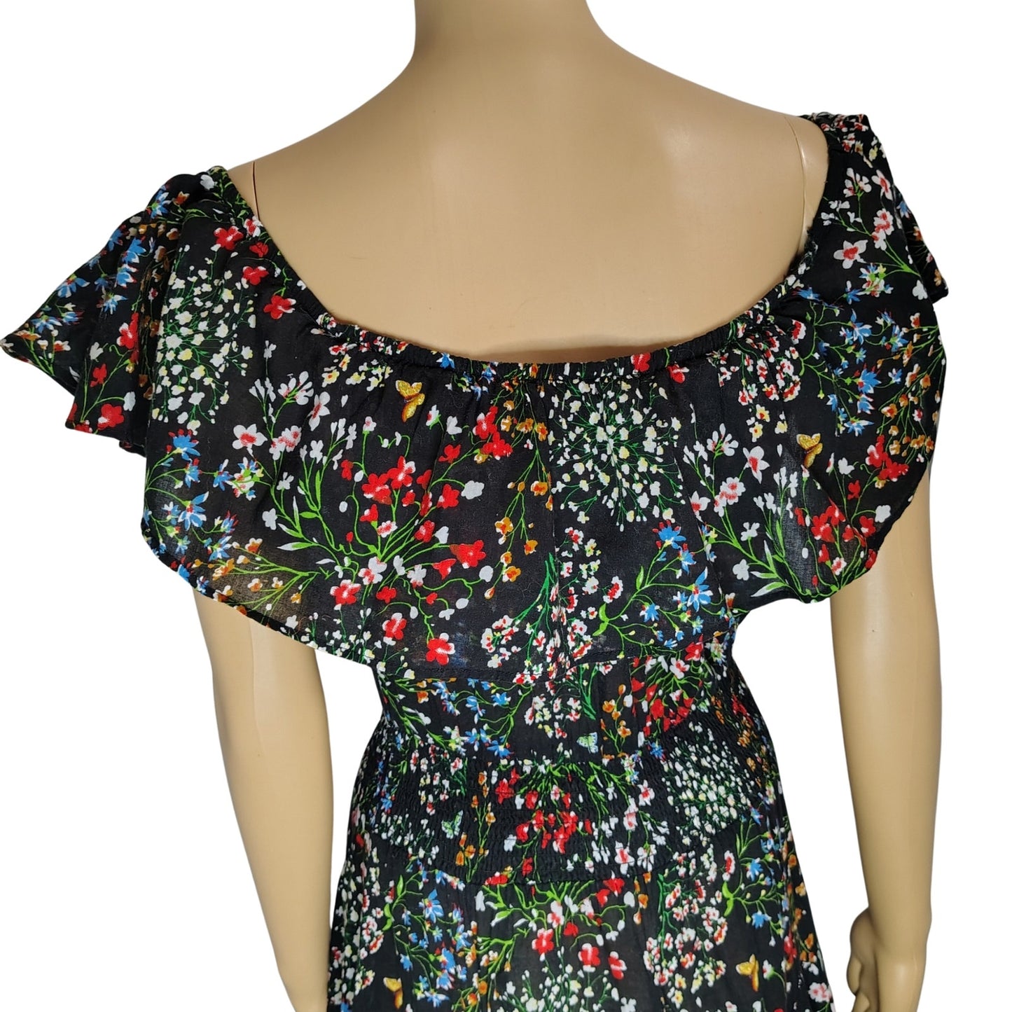 Chelsea & Theodore Floral Peasant Fit Flare Maxi Sundress Smocked Waist Size Medium