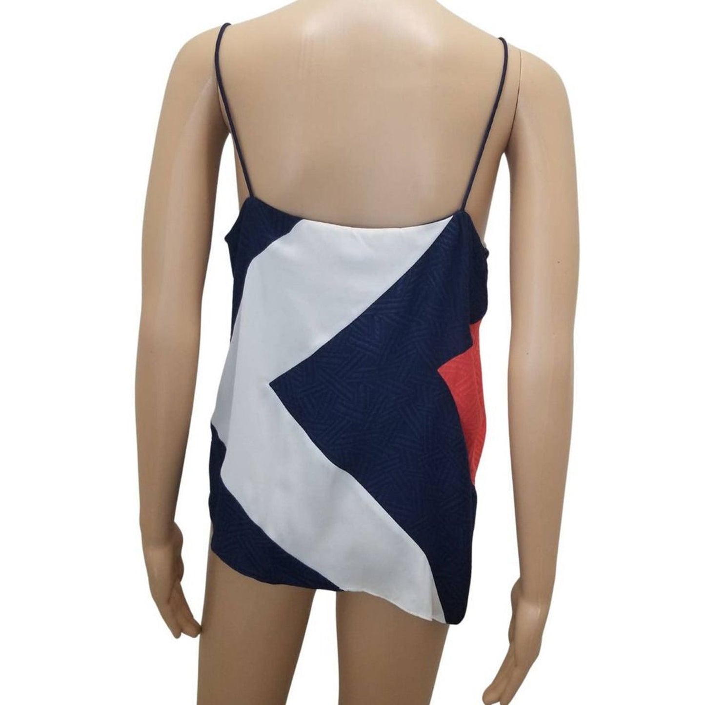Diane Von Furstenberg Cream Black Pink Silk Spaghetti Strap Tank Top Size Medium