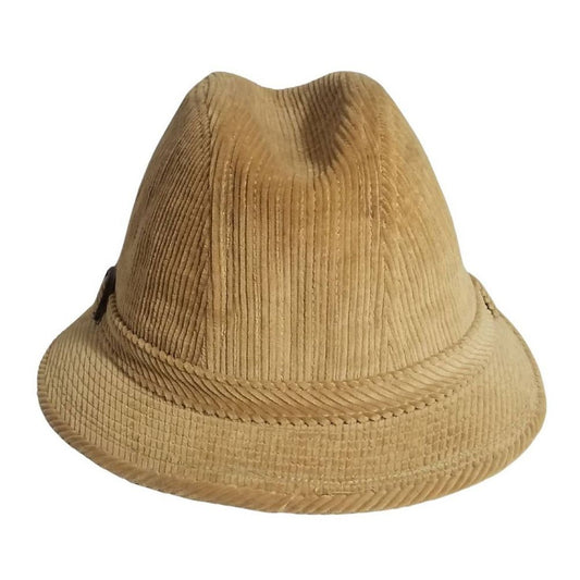 Tan Corduroy Short Brim Mens Walking Hat with Hat Band Vintage Size Medium