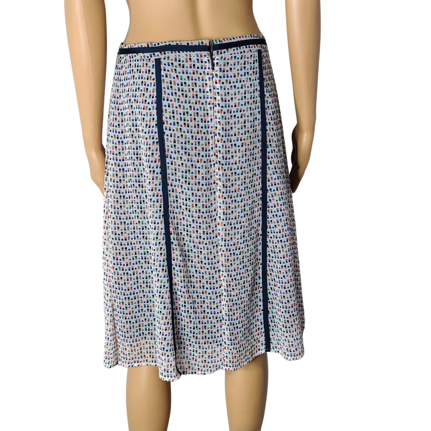 Blue Micro Boxes Graphic Designs A Line Midi Lined Skirt by Downeast Size Small