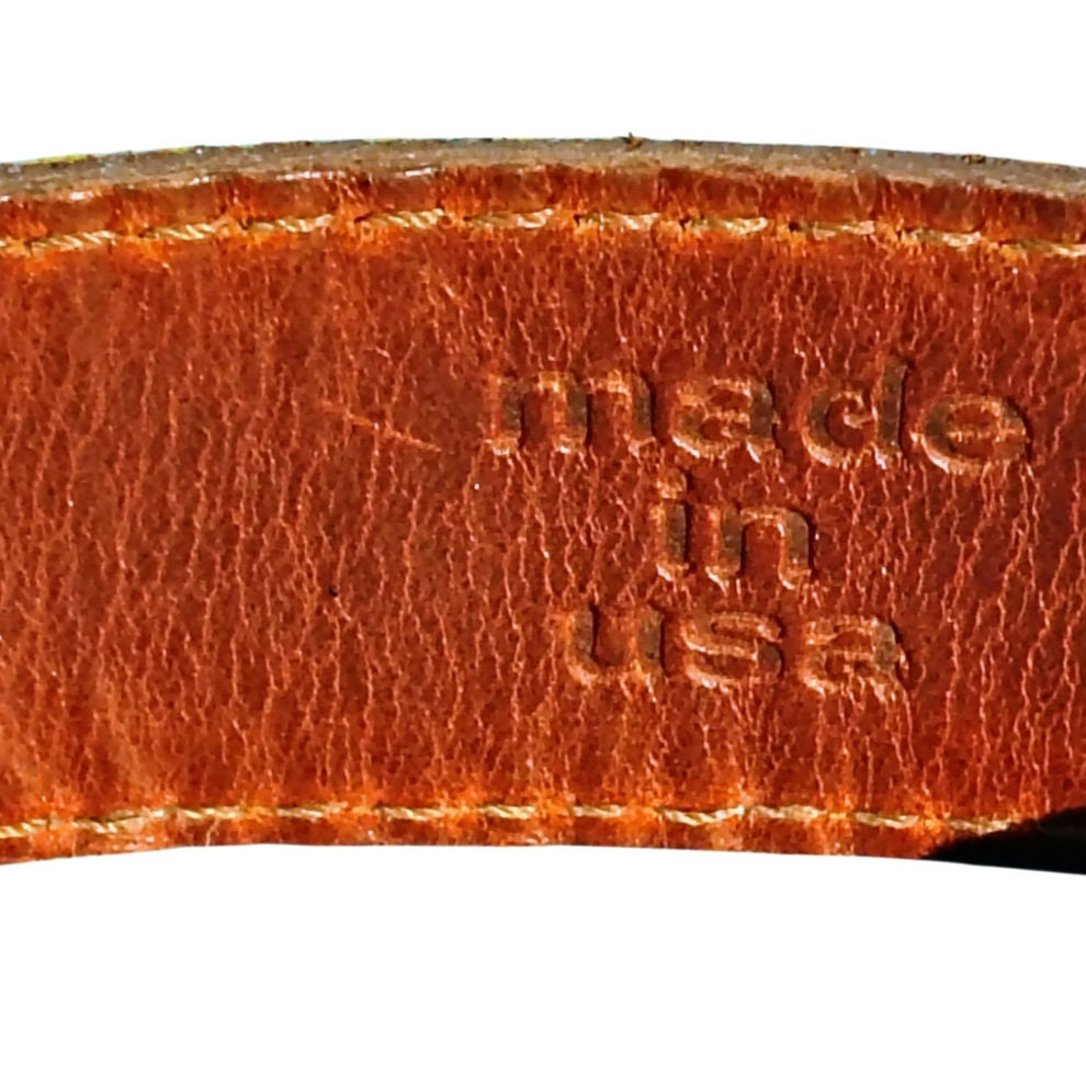 Green Floral Waxed Canvas on Brown Leather Belt Size 36 Inch by HEALgoods USA Made