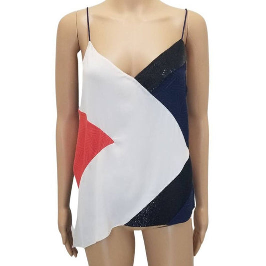 Diane Von Furstenberg Cream Black Pink Silk Spaghetti Strap Tank Top Size Medium