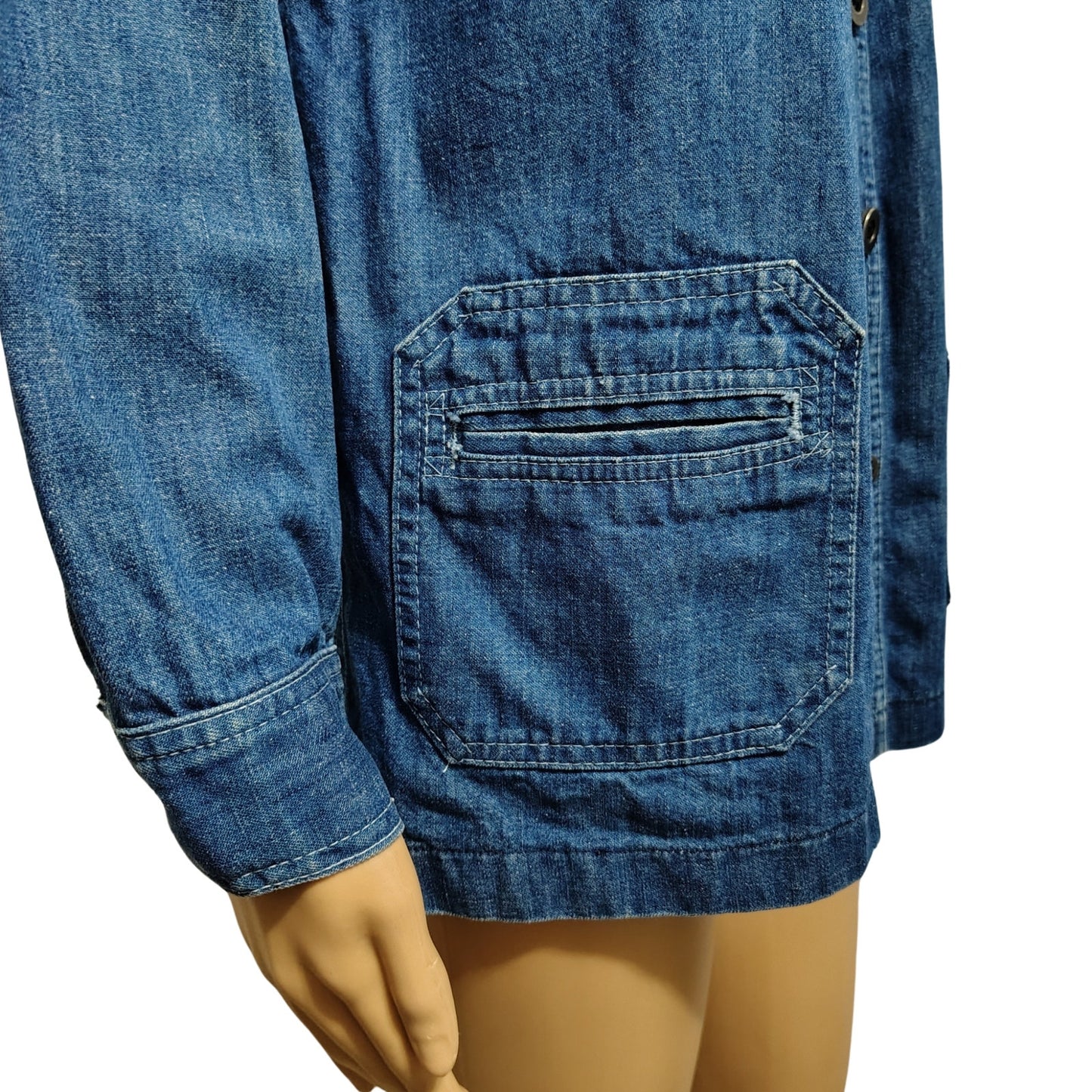 1970s Denim Wingtip Button Up Multiple Pockets Jacket Work Leisure Womens SZ 12