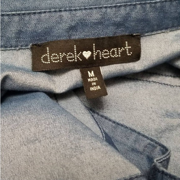 Derek Heart Blue Jean Tiered Button Up Shirt Shacket Size Medium