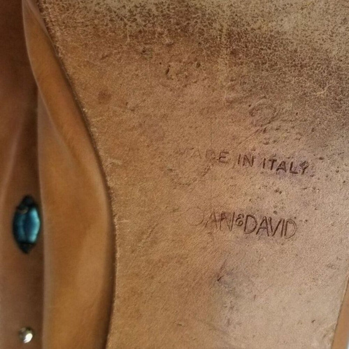 80s Vintage Joan & David Vegetable Tanned Leather Be-jeweled Tan Flats Size 7.5