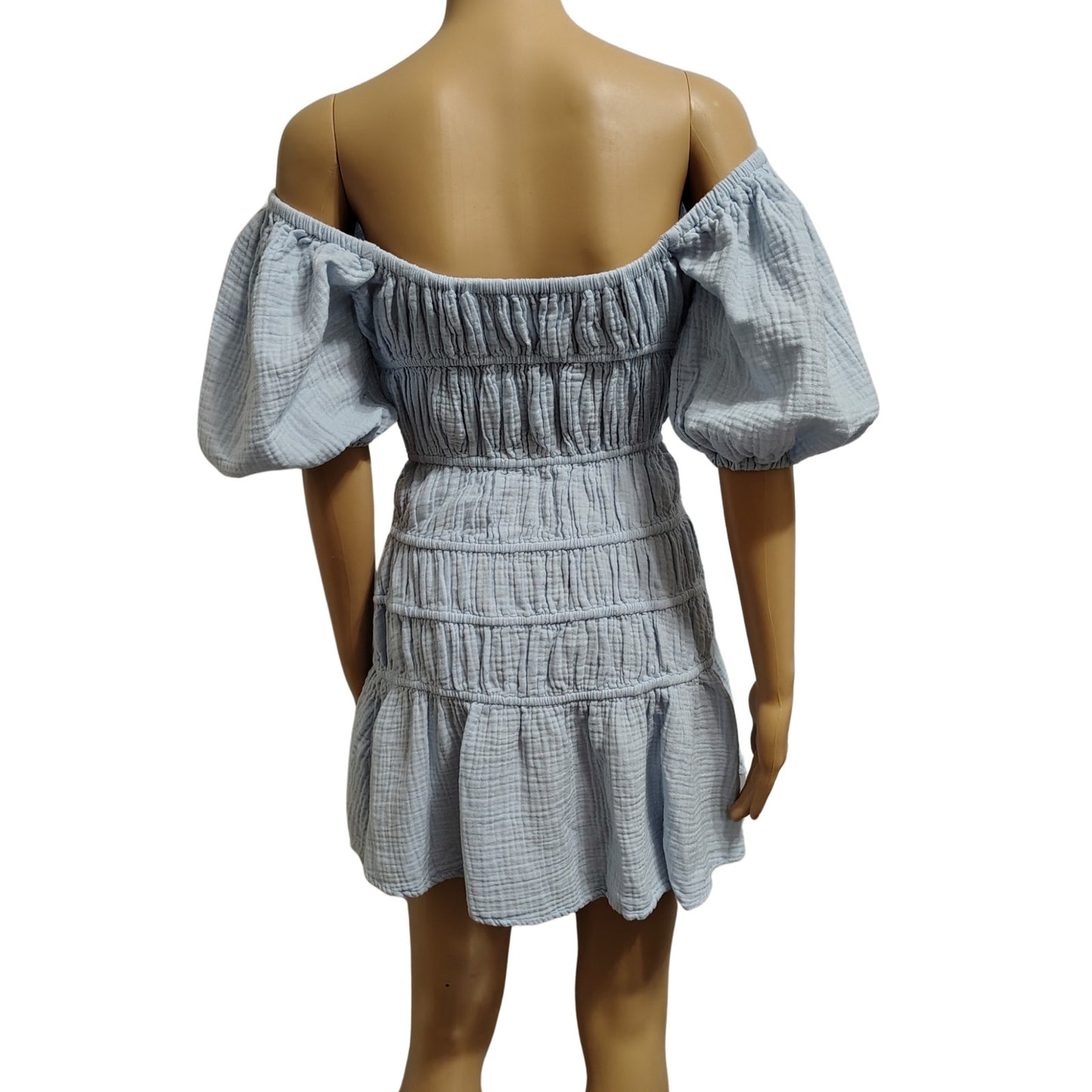 Vintage Havana Label Light Blue Fit & Flare Mini Dress Off The Shoulder Size Medium