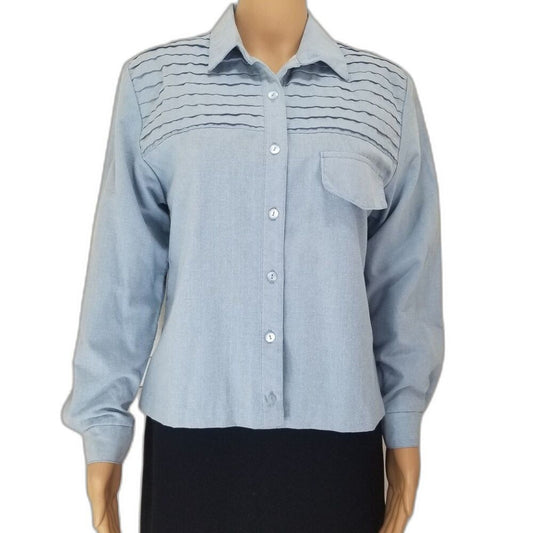 80s Vintage Tapestry Button Up Cowboy Western Style Blue Collar Shirt Size Small