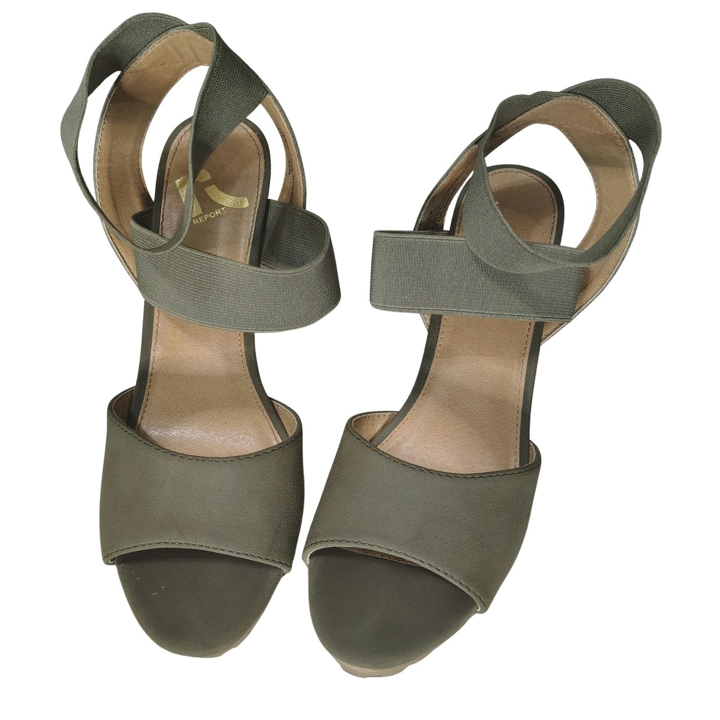 Forest Green Platform Strappy Elastic Sandals Traction Bottoms Block Heel Size 7
