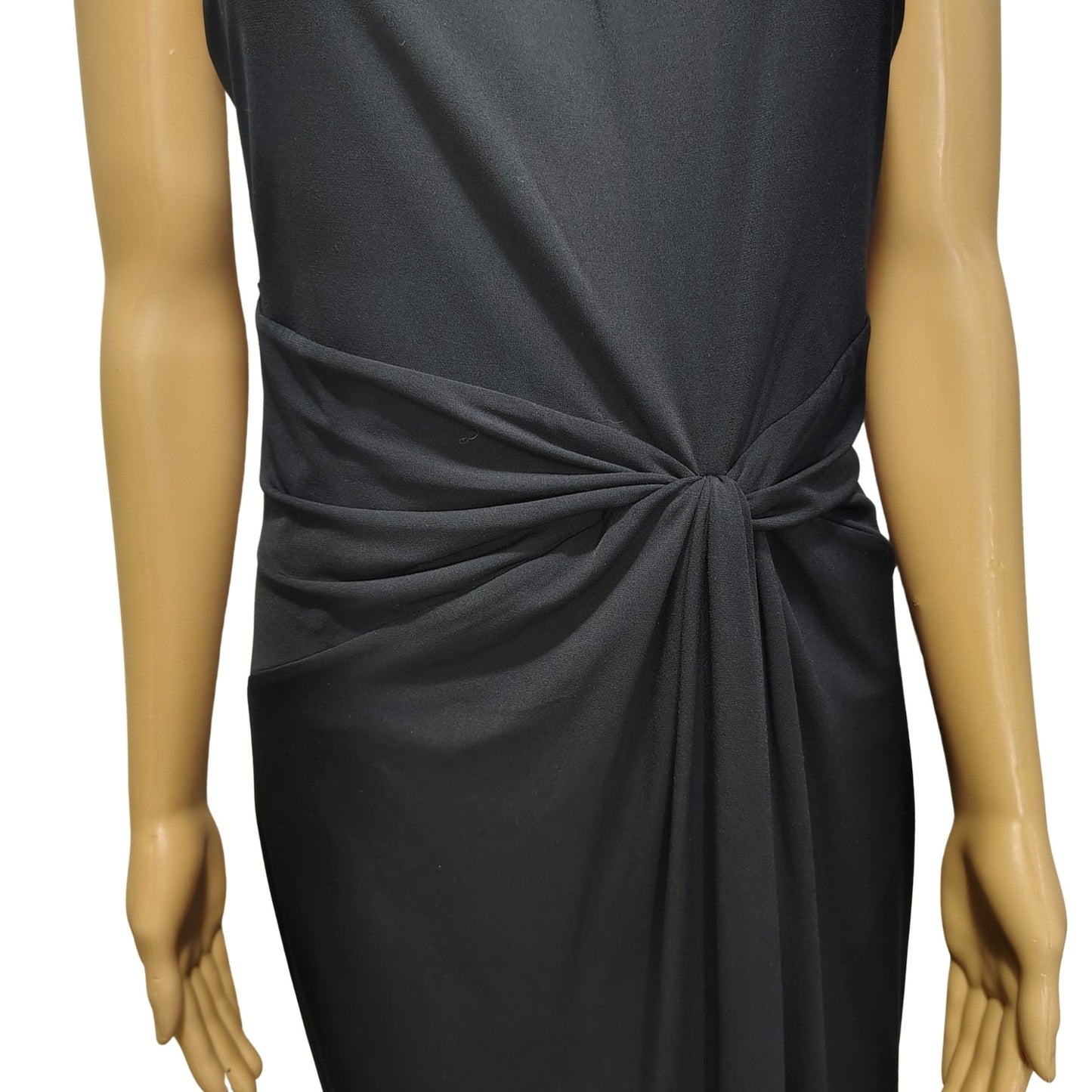 Halter Brown Leather Collar Black Bodycon Midi Dress Ruched Michael Kors SZ M