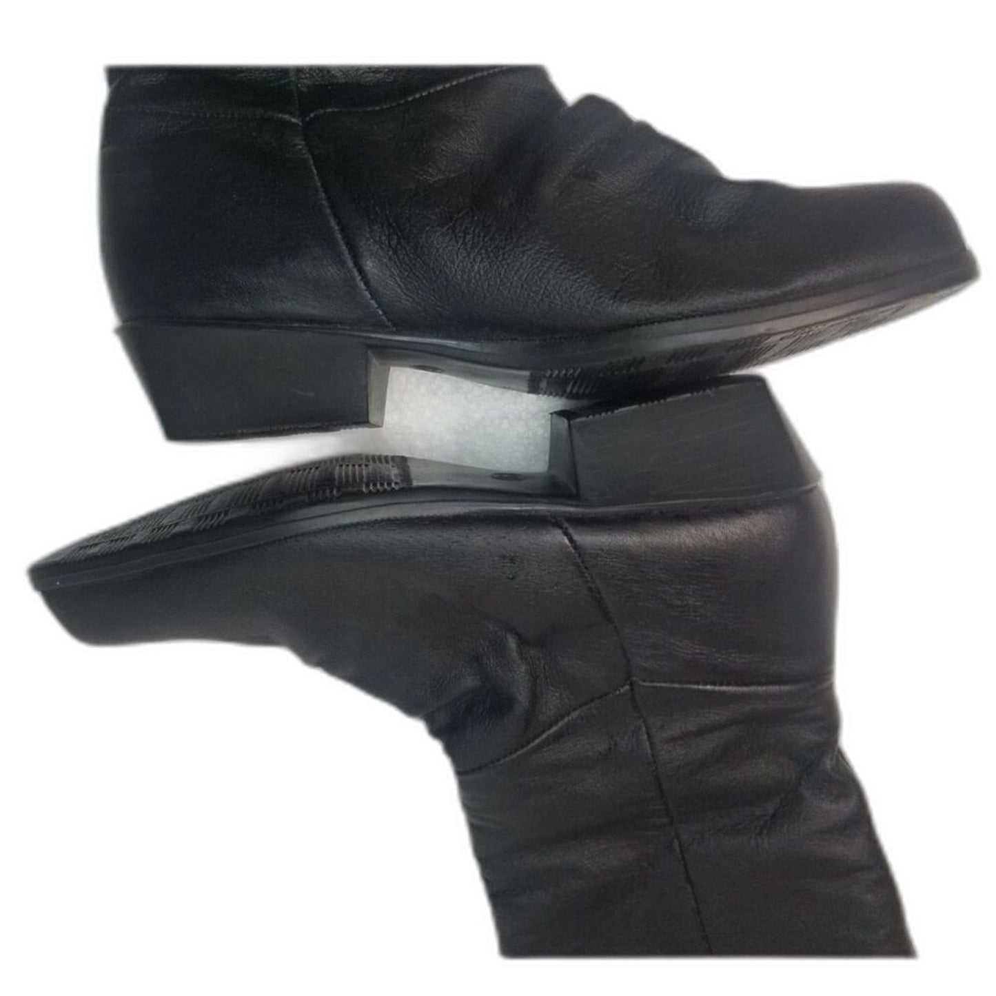 90s Vintage Black Leather Calf High Basic Editions Boots Almond Shape Toe Size 7