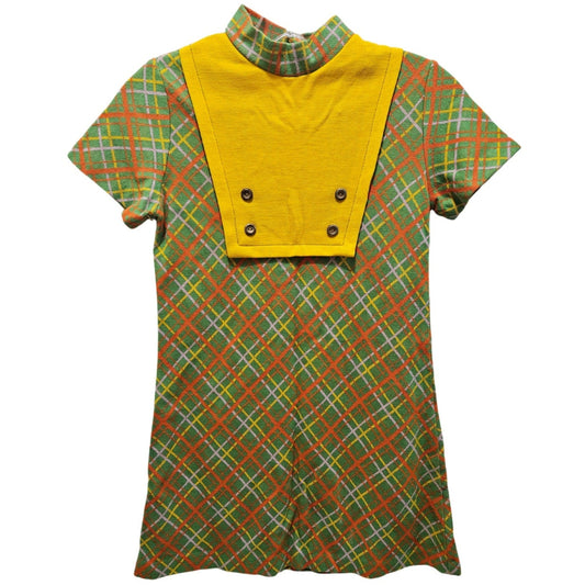 1960s Vintage Green OJ Yellow Children's Growing Girl Perma-Prest Dress Size 10