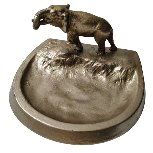 Vintage Elephant Personal Trinket Tray Cast in Metal Painted Gold Home Decor