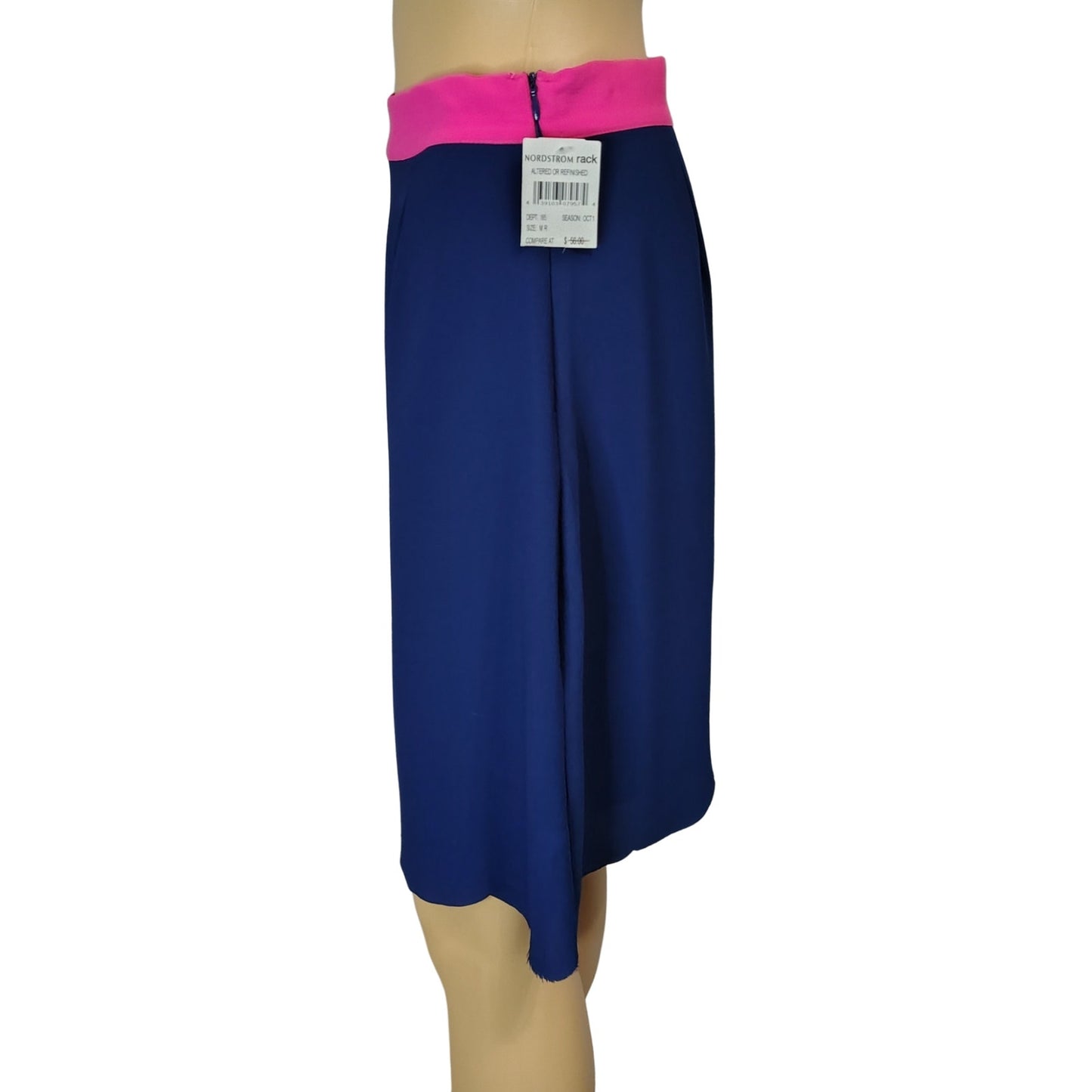 Blue Skirt Hot Pink Waistband Side Zipper Scalloped Hem by Gibson Size Medium