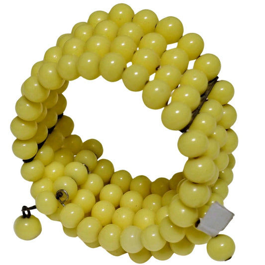 1930’s Yellow Unsigned Miriam Haskell Yellow Glass Memory Wire Cuff Bracelet