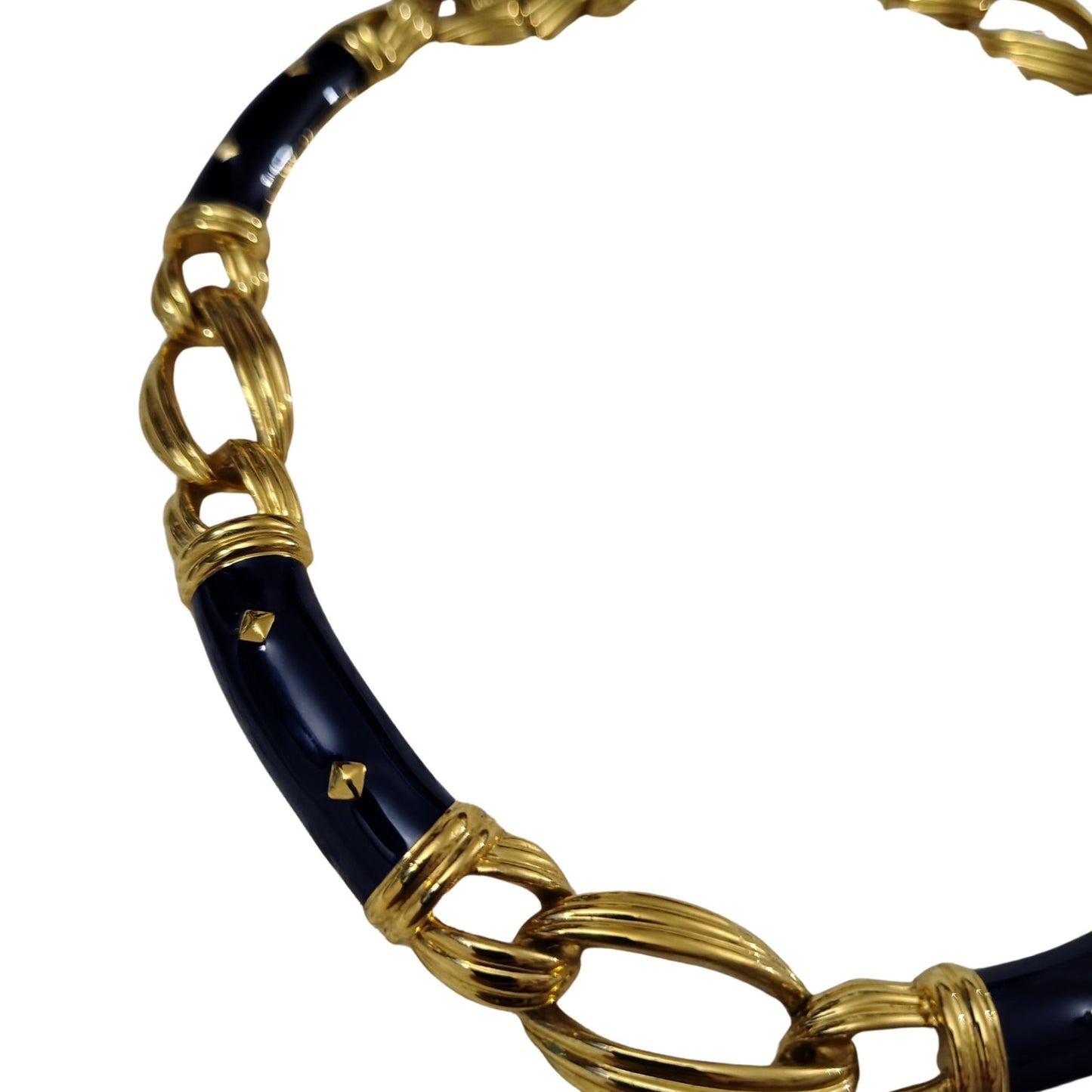 1980s Blue Enamel Large Rope Chain Link Choker Necklace Gold Tone by Ivana Trump