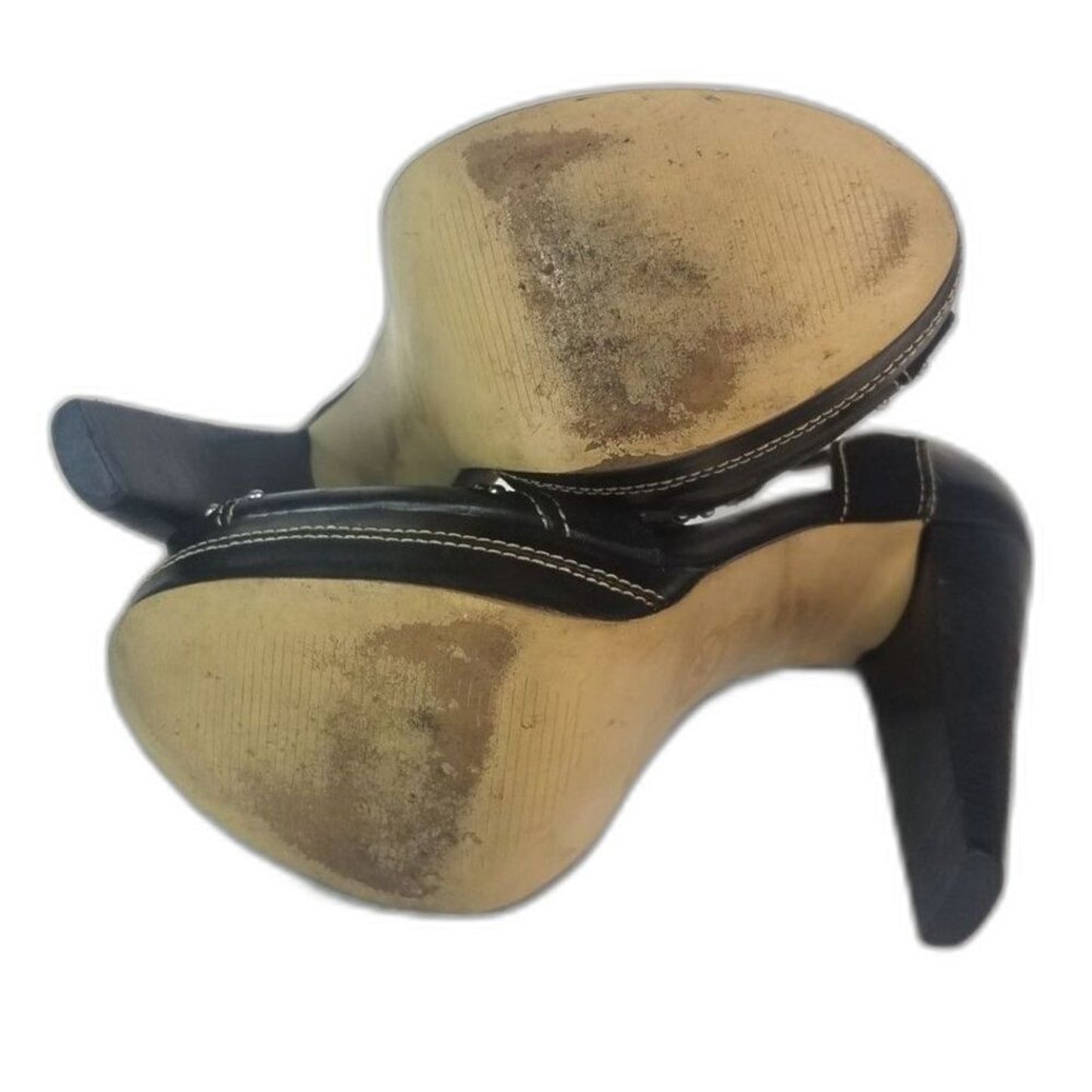 MICHAEL Michael Kors Peep Toe Black Platforms Heels Metal Detail Size 6.5