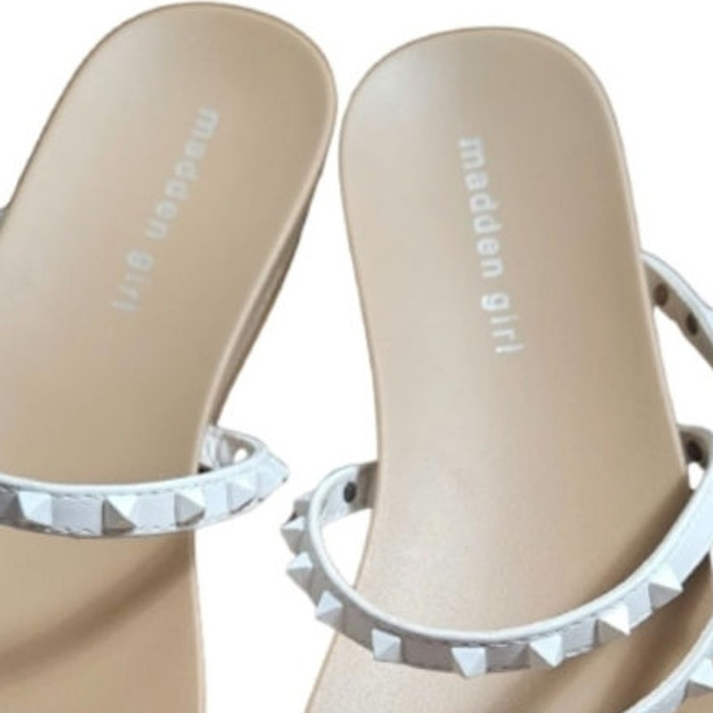 White Madden Girl Women's Candy Slide Strappy Sandal Square Spikes Size 8.5