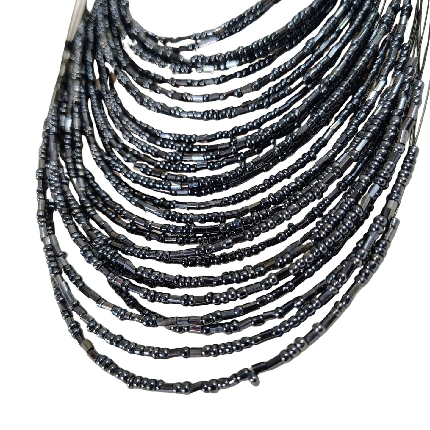 Gray Layered 30 Strand Floating Seed Beads Adjustable Statement Necklace